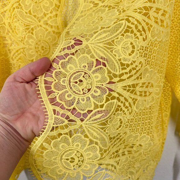 Alfred Dunner Bright Yellow Lace Open Cardigan Overlay Formal Topper Summer NWT - Picture 6 of 7